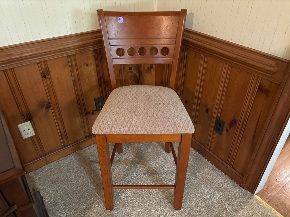 Wooden upholstered bar stool, seat is 24” high