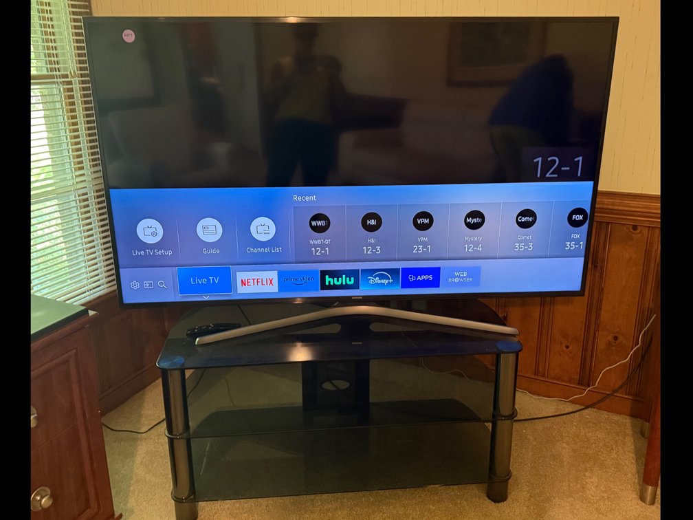 Samsung 65” Flatscreen TV and Glass Media Stand