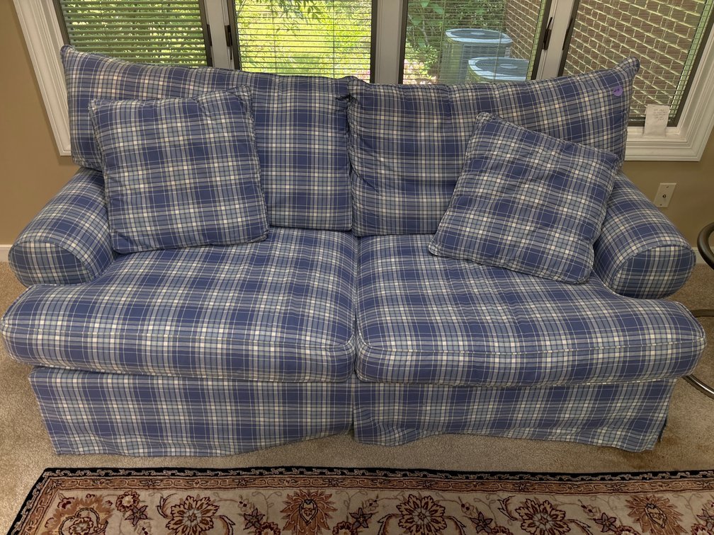 Sofa bed by King Hickory; cotton plaid upholstery