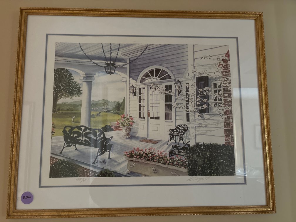 Signed print, veranda; 28” x 22”; David Gill
