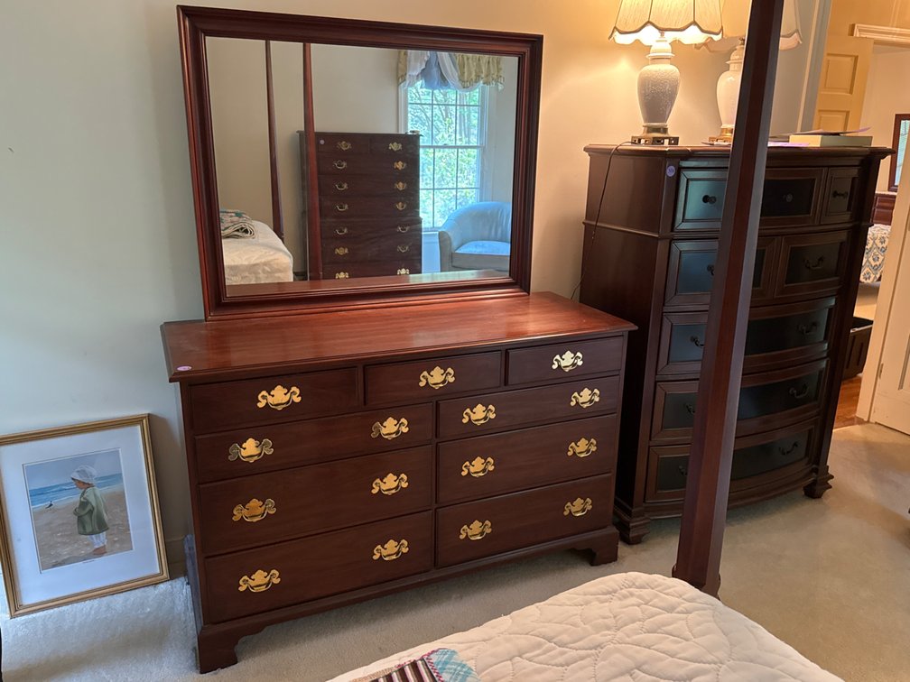 Henkel Harris Low Chest Attached Mirror 3 over 6 Drawers Wild Black Cherry