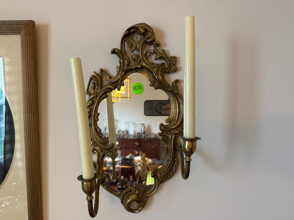 Brass and Mirror Candle Wall Sconces 18” tall