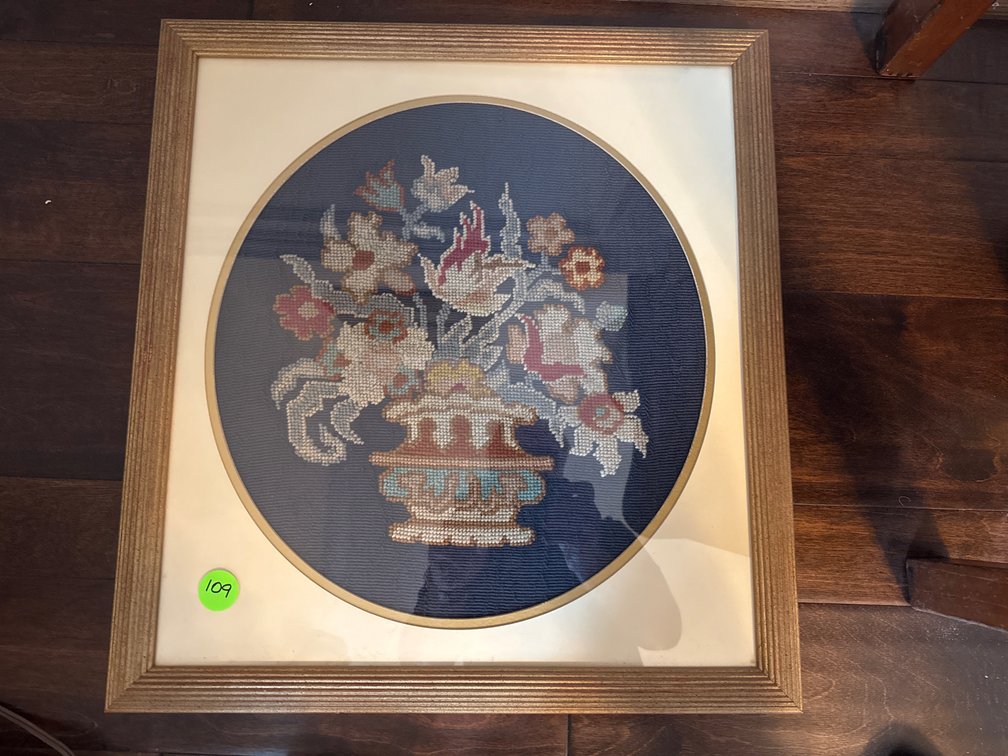 Framed and Matted Floral Needlepoint 20”x22”