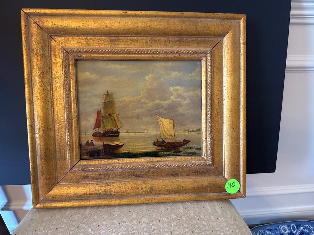 Framed Oil on Canvas “Harbor Even Sail” 14”x16” 