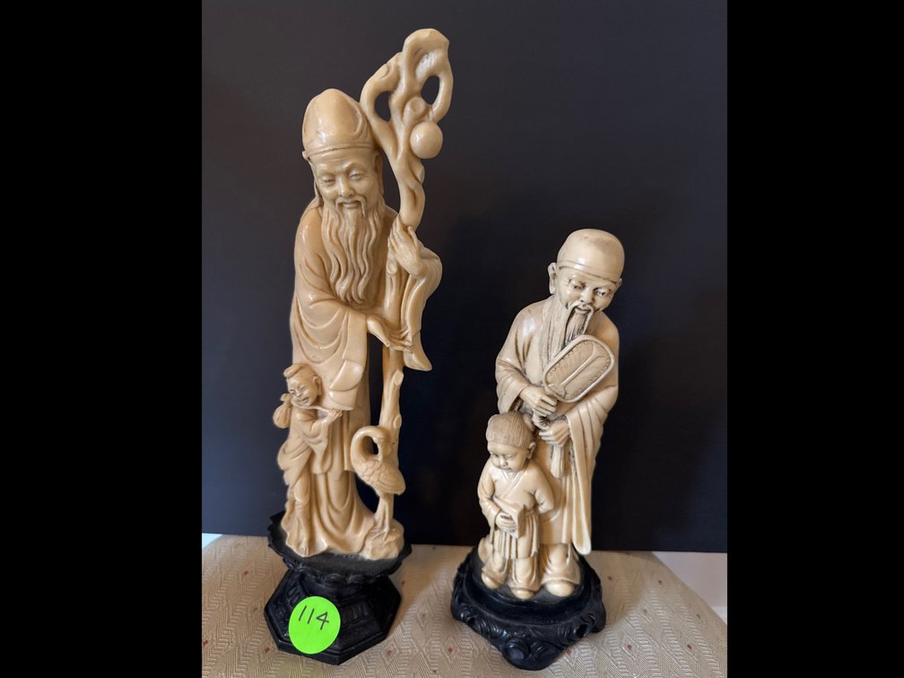 Pair of Chinese Men Carved Tallest 13” 