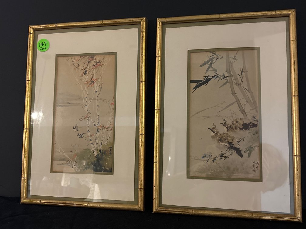 Pair of Asian prints, trees; 10” x 16”