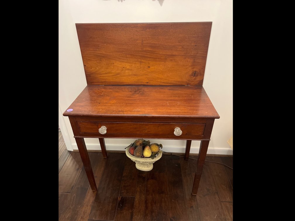 Antique solid wood game table 33.75L x 29”T x 16”D ( without leaf, 16” leaf)