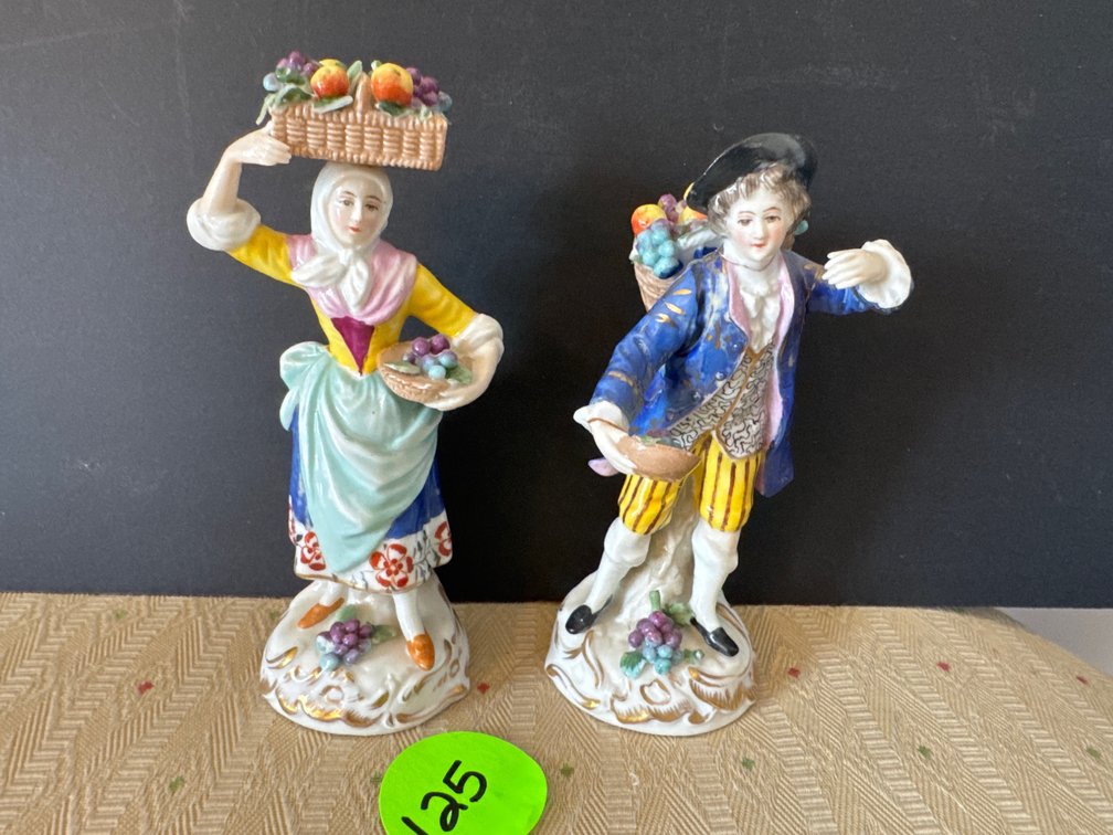 Staffordshire Man and Lady with Fruit tallest 5”