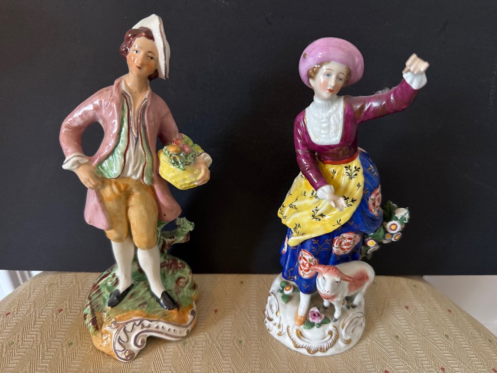 Staffordshire man and Lady with Dog 8” tall