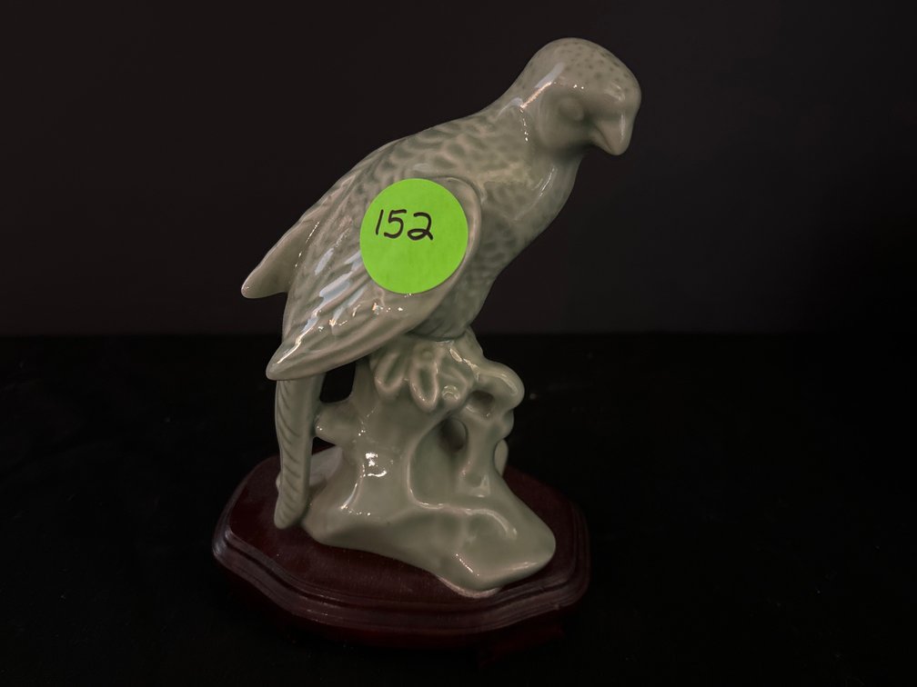 Celadon parrot, 8” tall