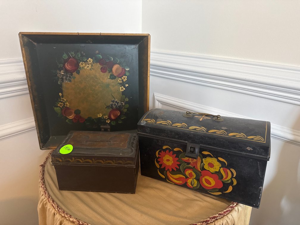 Misc Lot Of Hand Painted Tole Ware Items 3 pcs