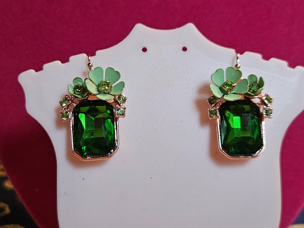 Pair of Gold Earrings with Emerald style settings 