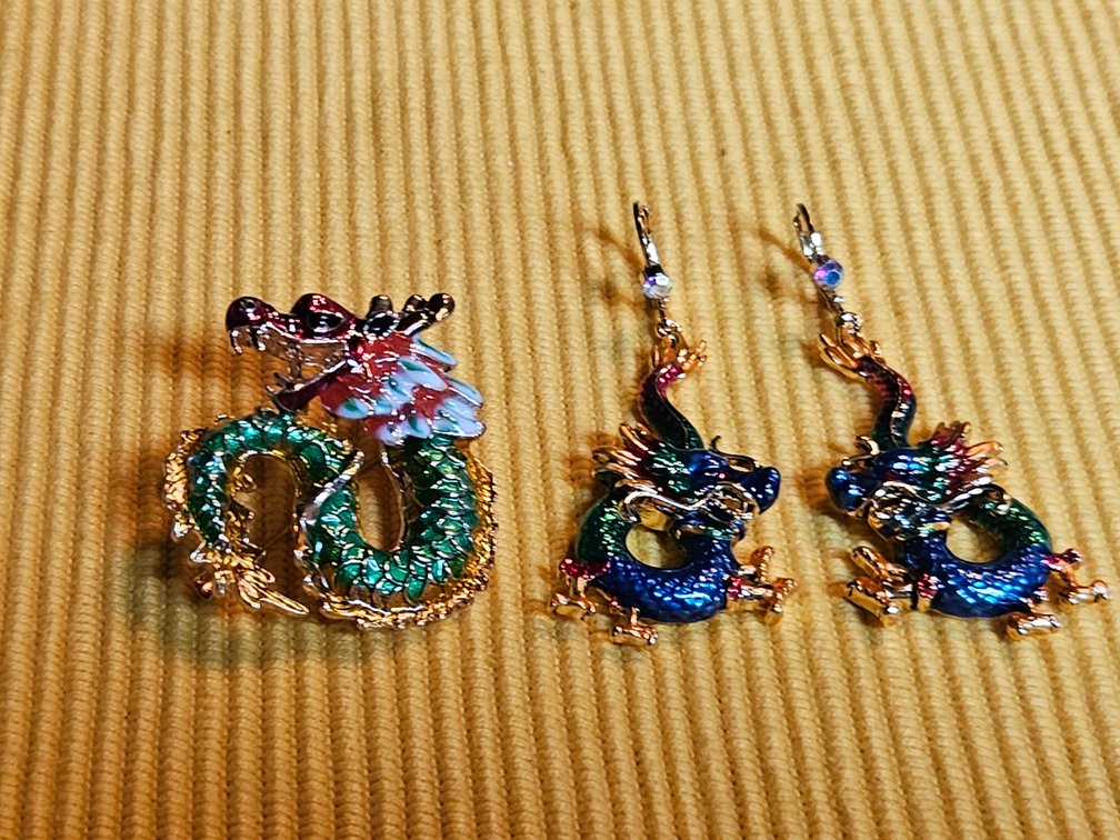 Dragon Form Earrings and Brooch