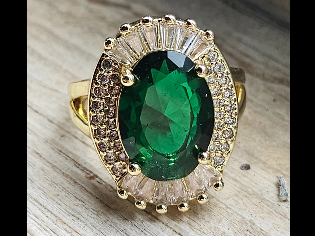 Faux Emerald And Yellow Gold Colored Ring