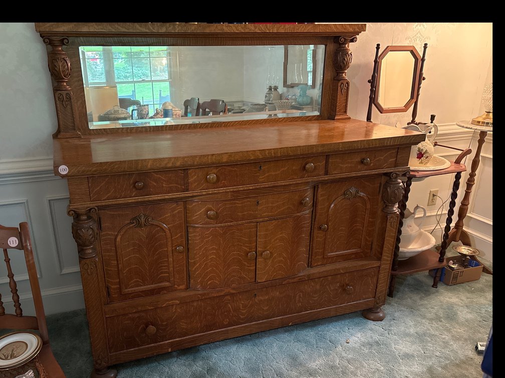Antique oak mirrored back sideboard