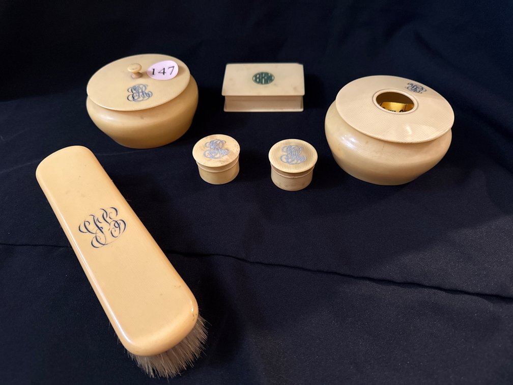 Monogrammed Celluloid Dresser Set, 6 pieces