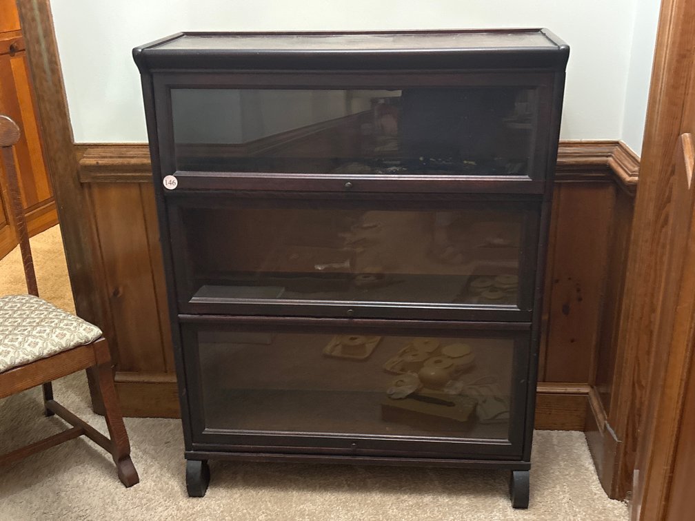 Antique 3-stack barrister bookcase; glass doors