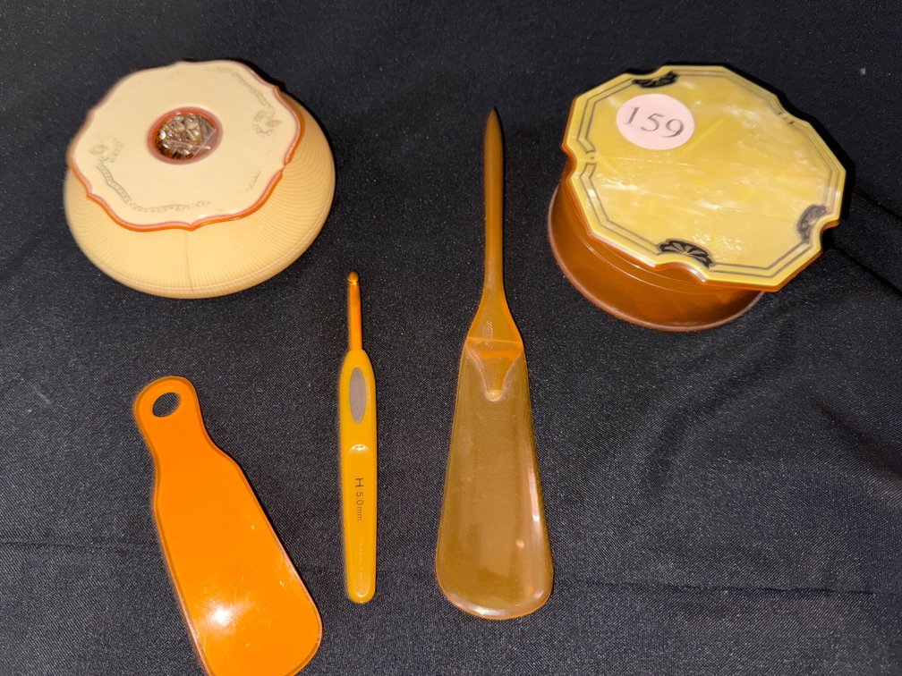 Vintage Celluloid Hair Receiver, Powder Jar and more 