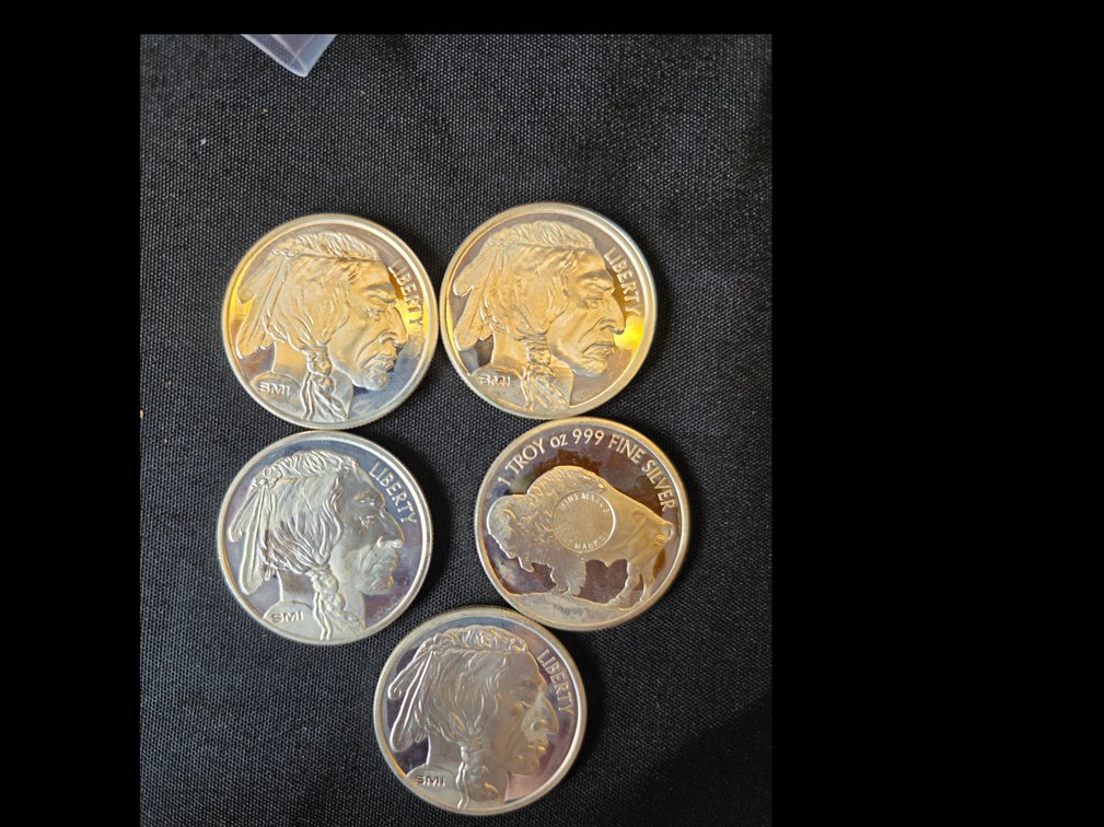 (5) SMI 1 Troy Ounce  999 Fine Silver Rounds