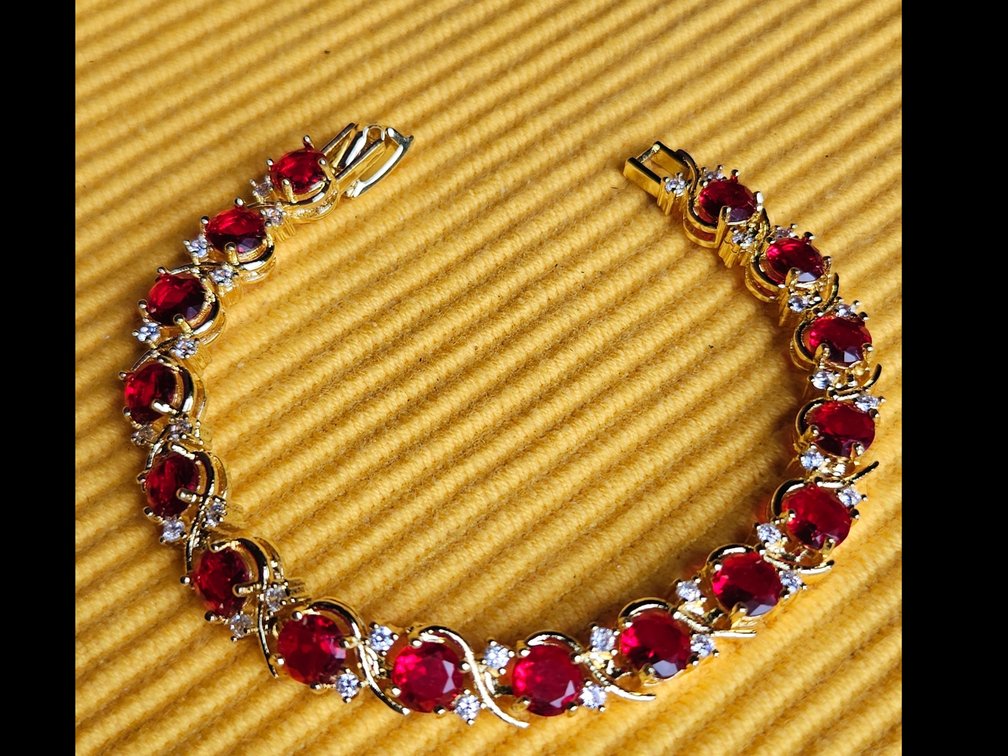 Yellow Gold colored Faux Ruby and Diamond Bracelet 