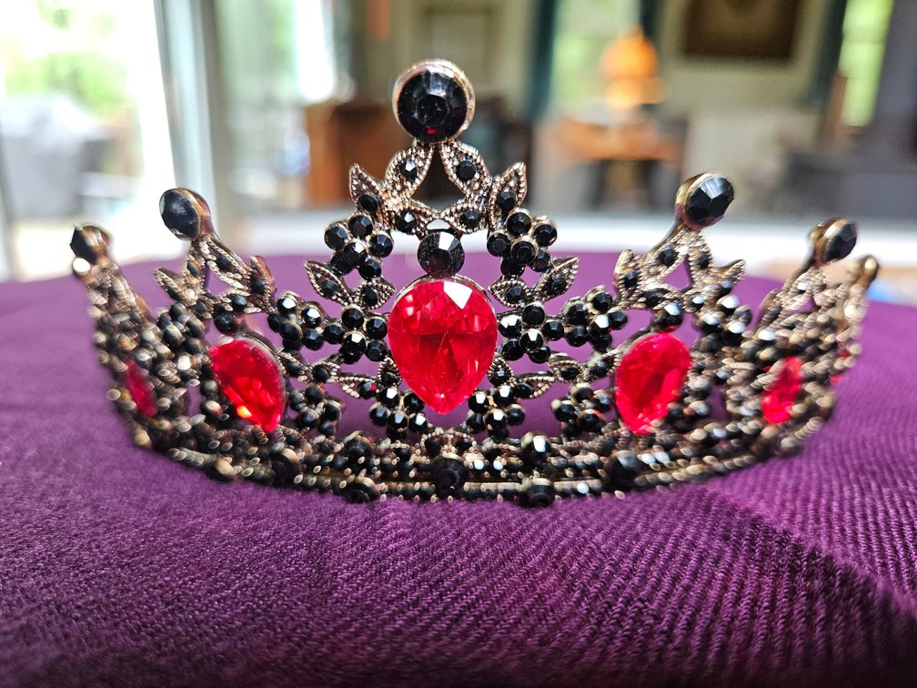Bejeweled Tiara with Faux Ruby and Onyx Settings 