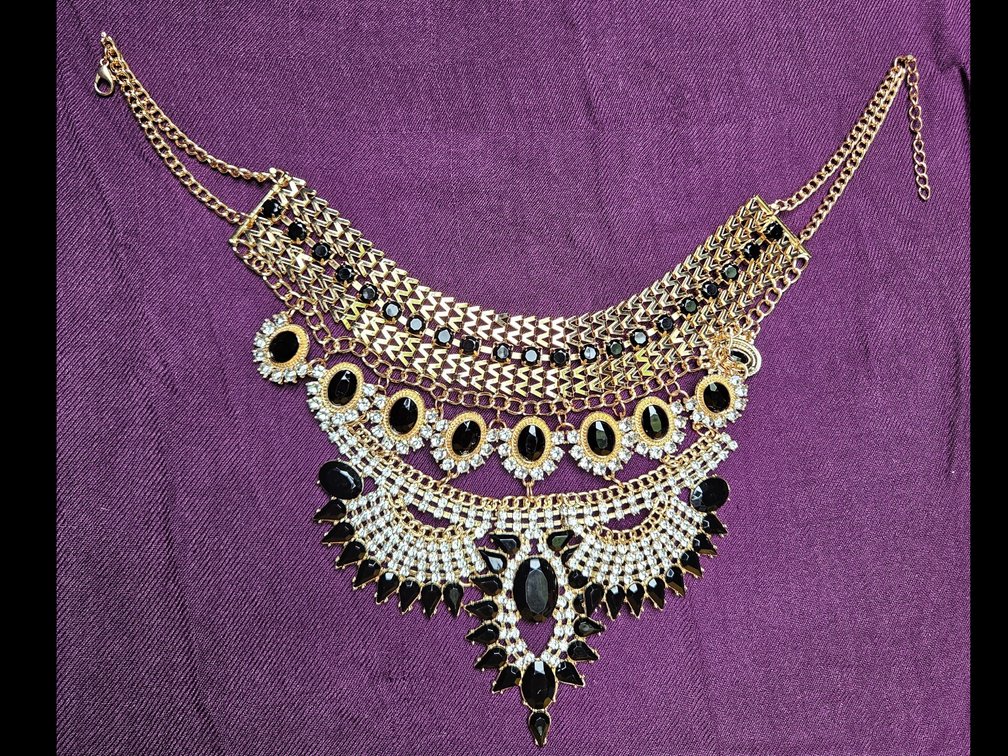 Elaborate Necklace with Faux Diamonds and Black Onyx
