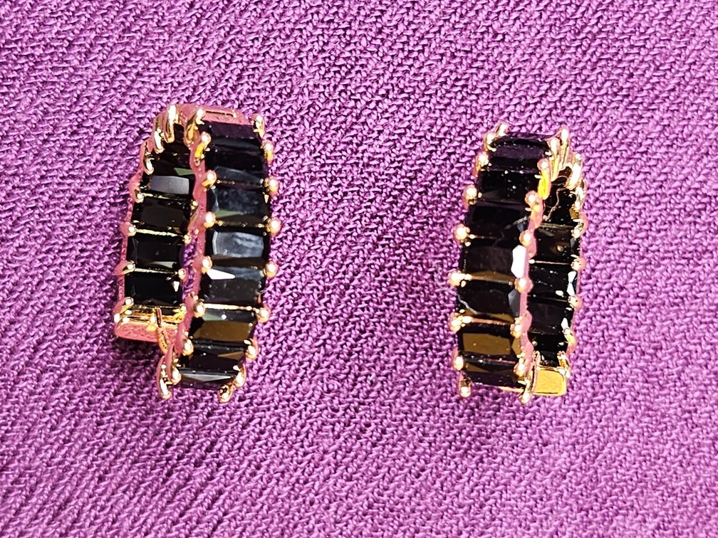 Yellow Gold colored and Faux Black Onyx Earrings 