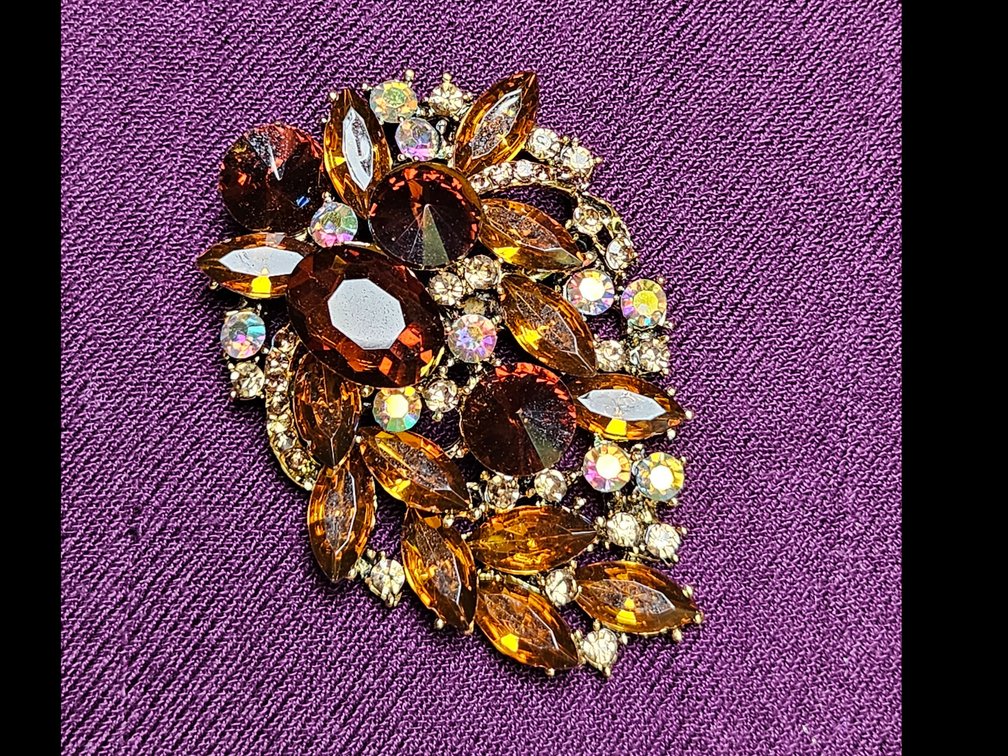 Amber Colored Bejeweled Brooch