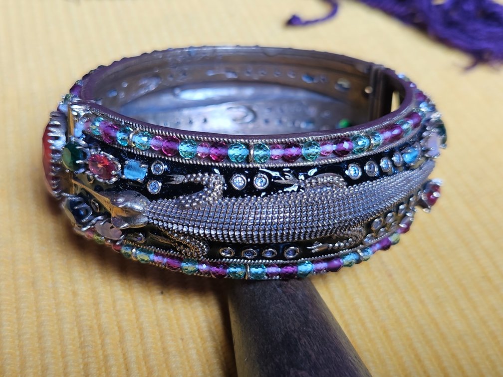 Ornate Cuff Bracelet with Alligators Motifs