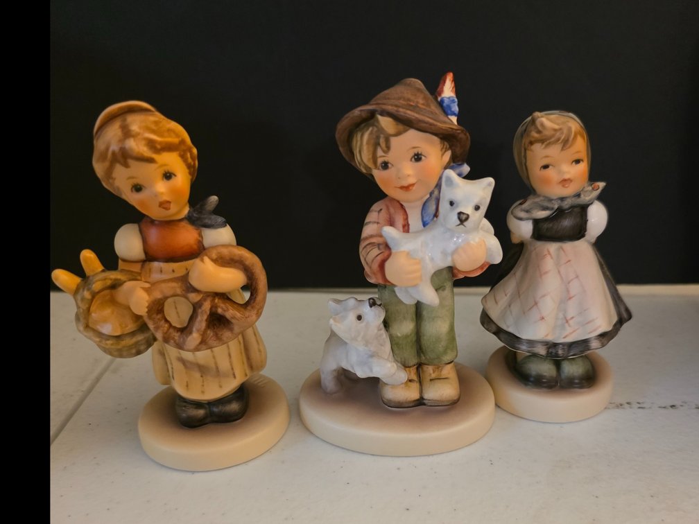 Goebel Hummel,  " Pretzel Girl, Hum2004,  # 1355,  4.25"  :  Limited Edition  Goebel Hummel  "Friky Friends "  4"  :  HUMMEL All Smiles 498 - TM 7 - Limited Edition Numbered  3.5"