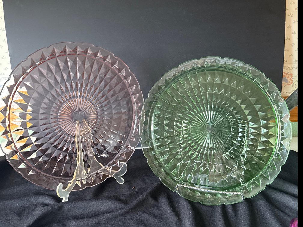 Pink and Green Depression Glass Trays