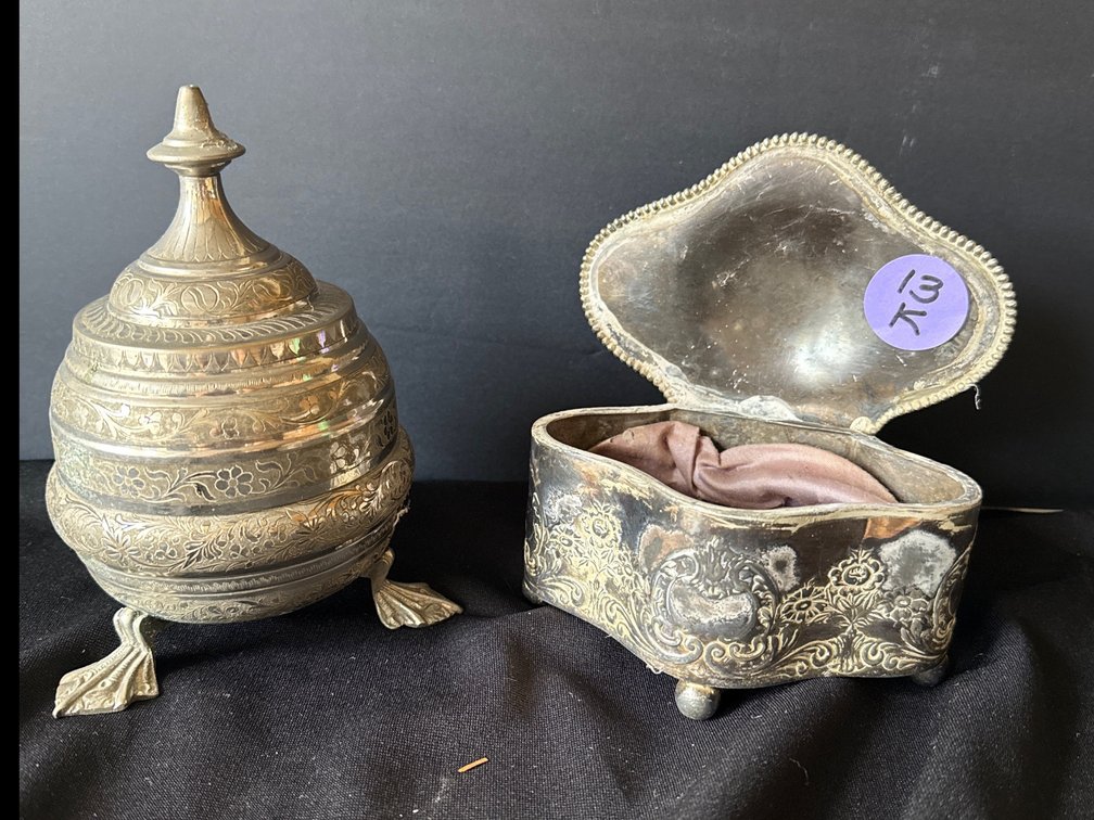 Antique Silver Plated Jewelry Boxes. One by Thorens