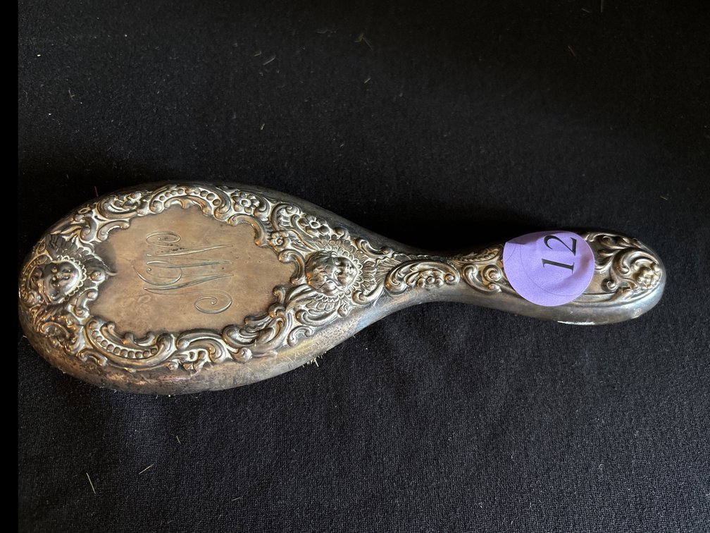 Antique STERLING Silver Hair brush, monogrammed