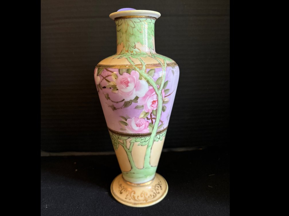 Hand painted nippon vase, 9” tall