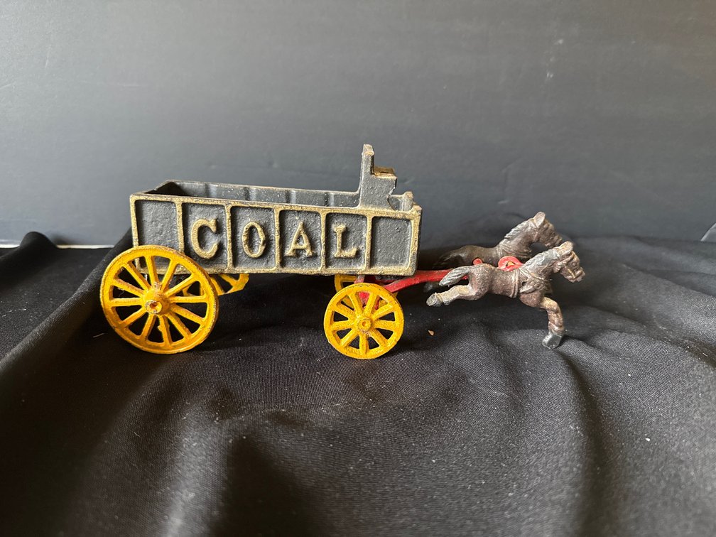 Vintage Cast Iron Coal Car and Horses