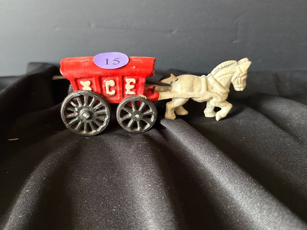 Vintage Cast Iron Horse Drawn Ice Cart Figurine