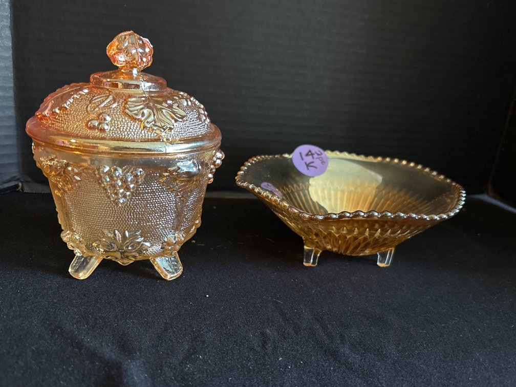 Antique carnival glass footed candy dish/footed bowl