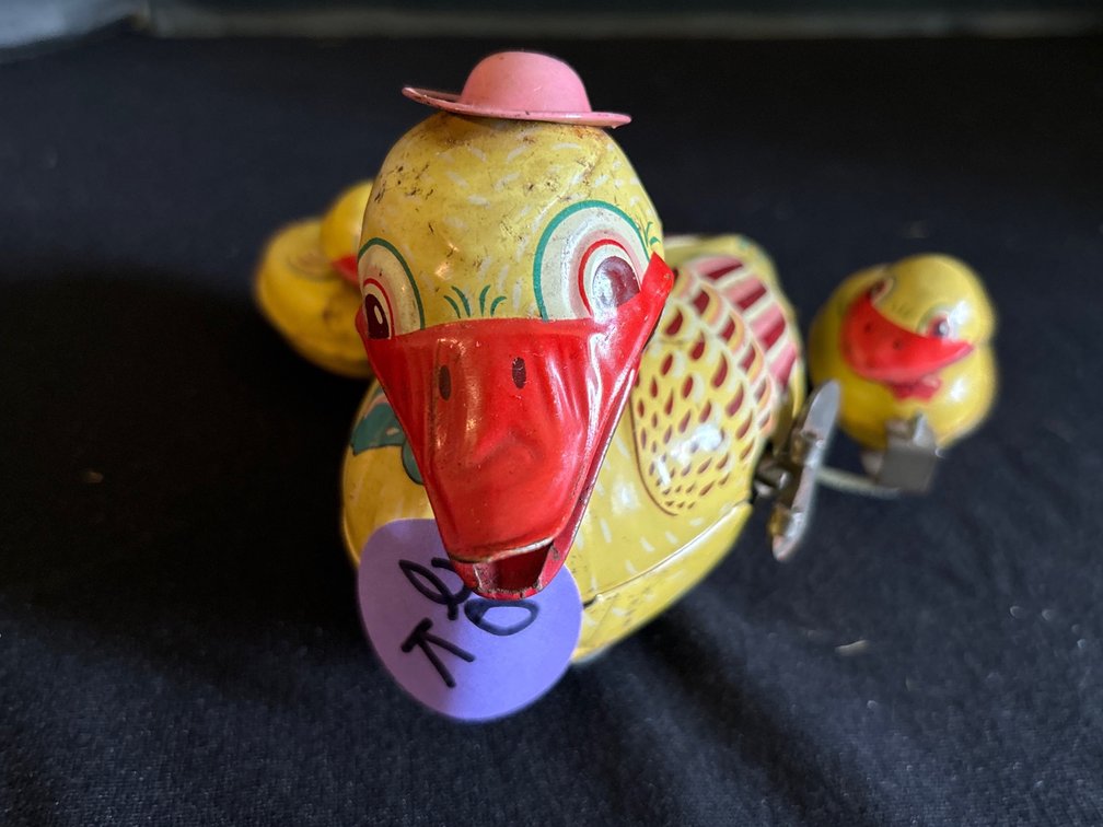 Antique tin wind-up duck toy; 3” tall