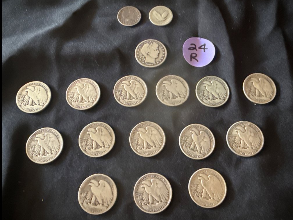 15 U.S. Silver Half Dollars and 2 Quarters - 90% Silver