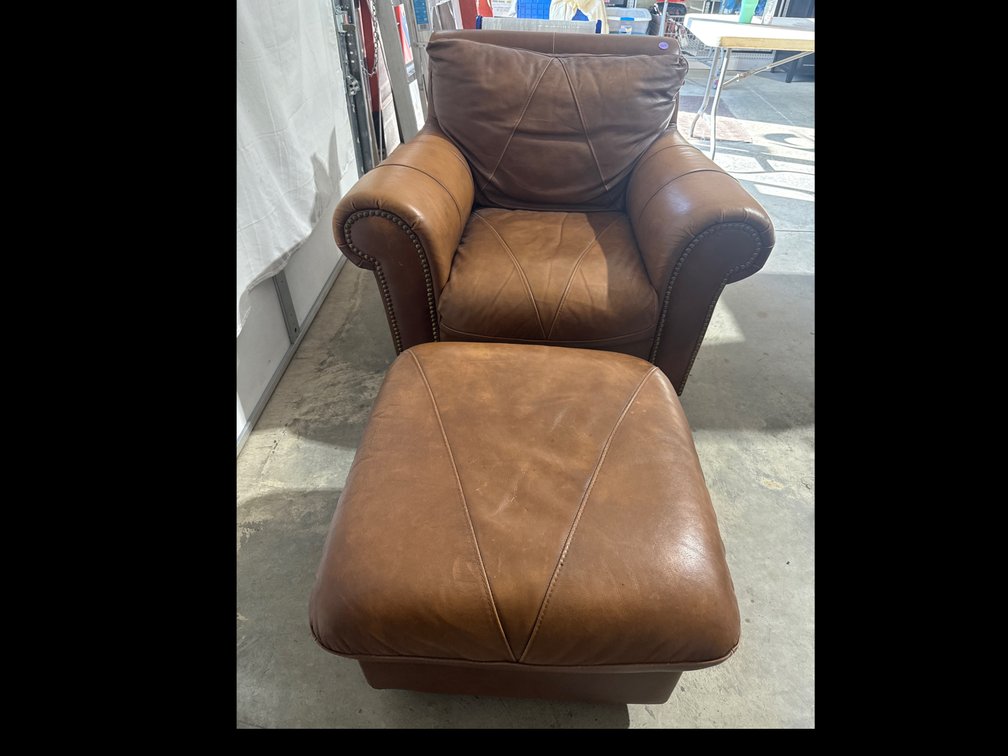 Leather Arm Chair with Matching Ottoman 