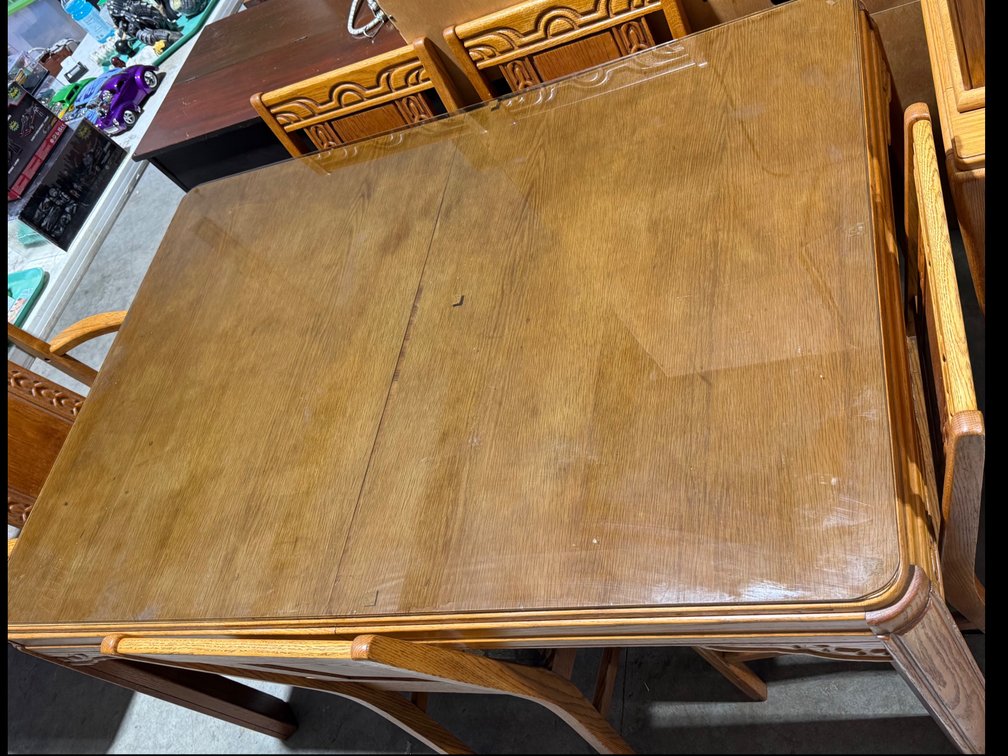 Solid Wood Dining Table and 5 Chairs, One Is An Armchair