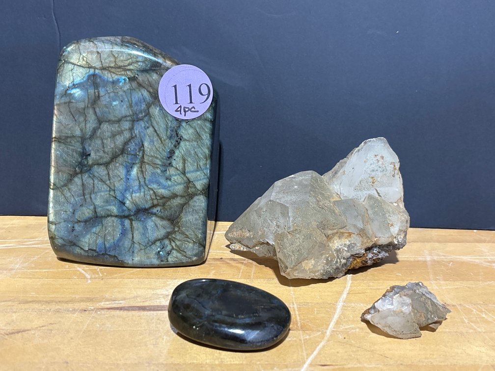 4 polished and raw minerals