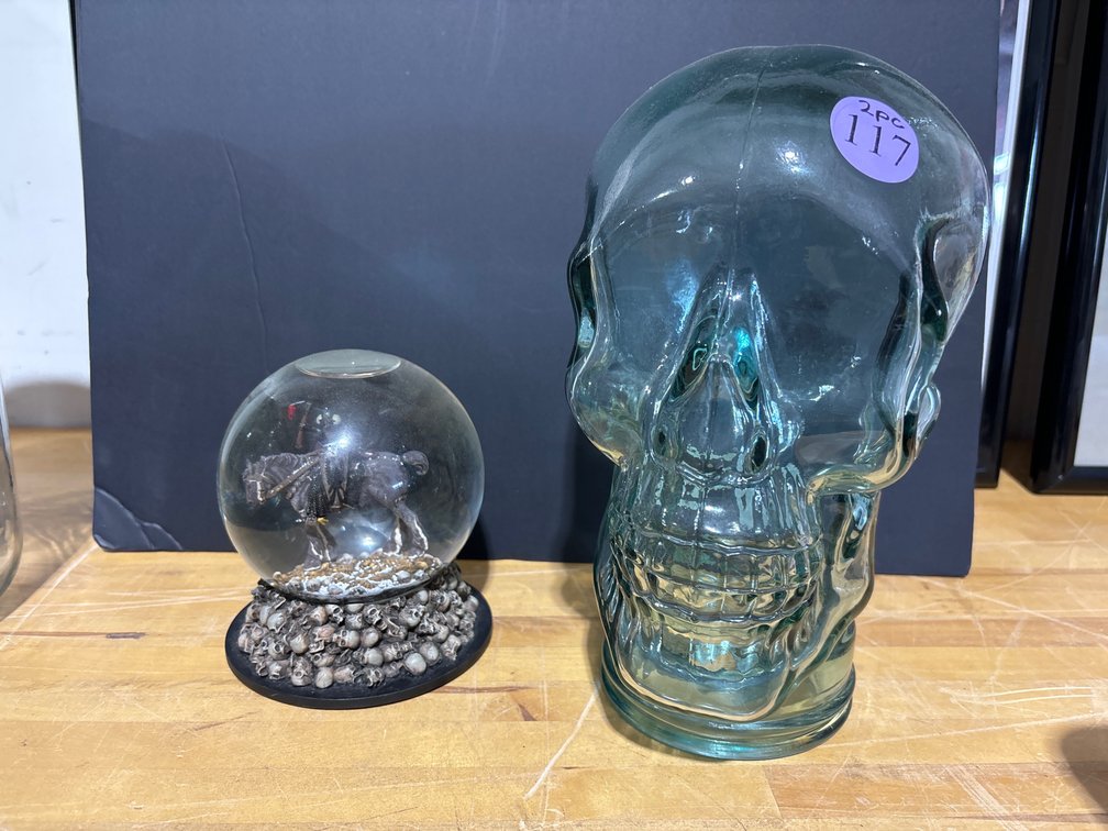 Glass skull, 10” tall/ snow globe