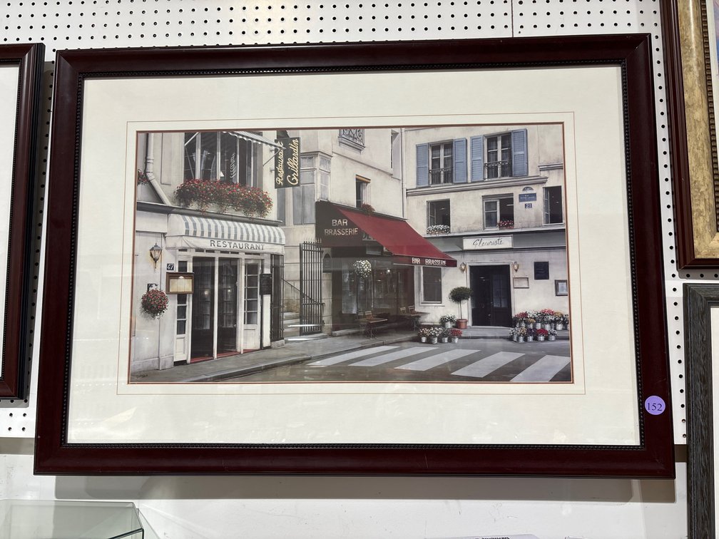 Large framed and matted print, Parisian street scene
