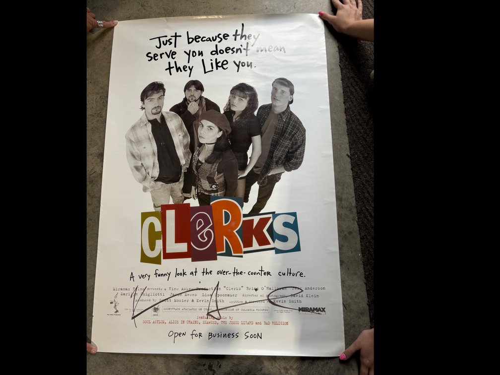 Clerks movie poster, signed by Kevin Smith