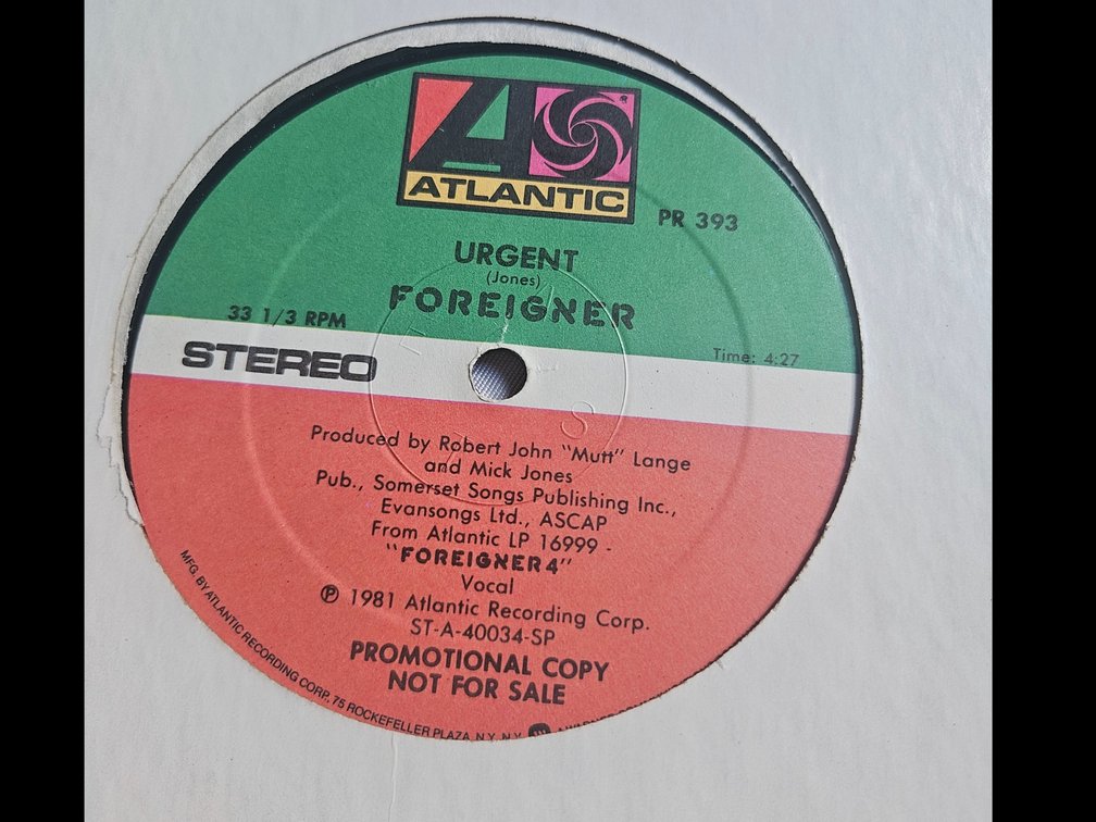 Foreigner - Urgent - Promo Copy - LP ca. 1981