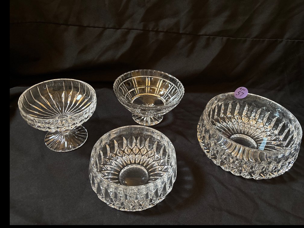 4 pcs of lead crystal; larger bowl is 7”
