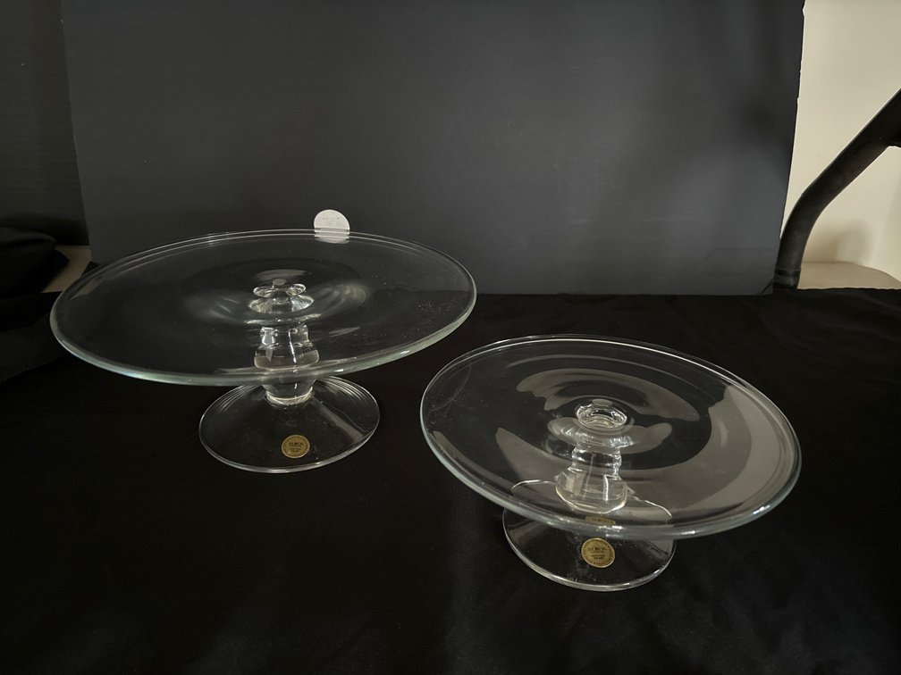 Pair of Block Crystal mouth blown graduated cake plateaus