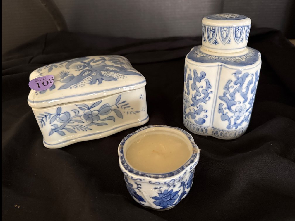 Blue and White Trinket Box, Candle and Ginger Jar