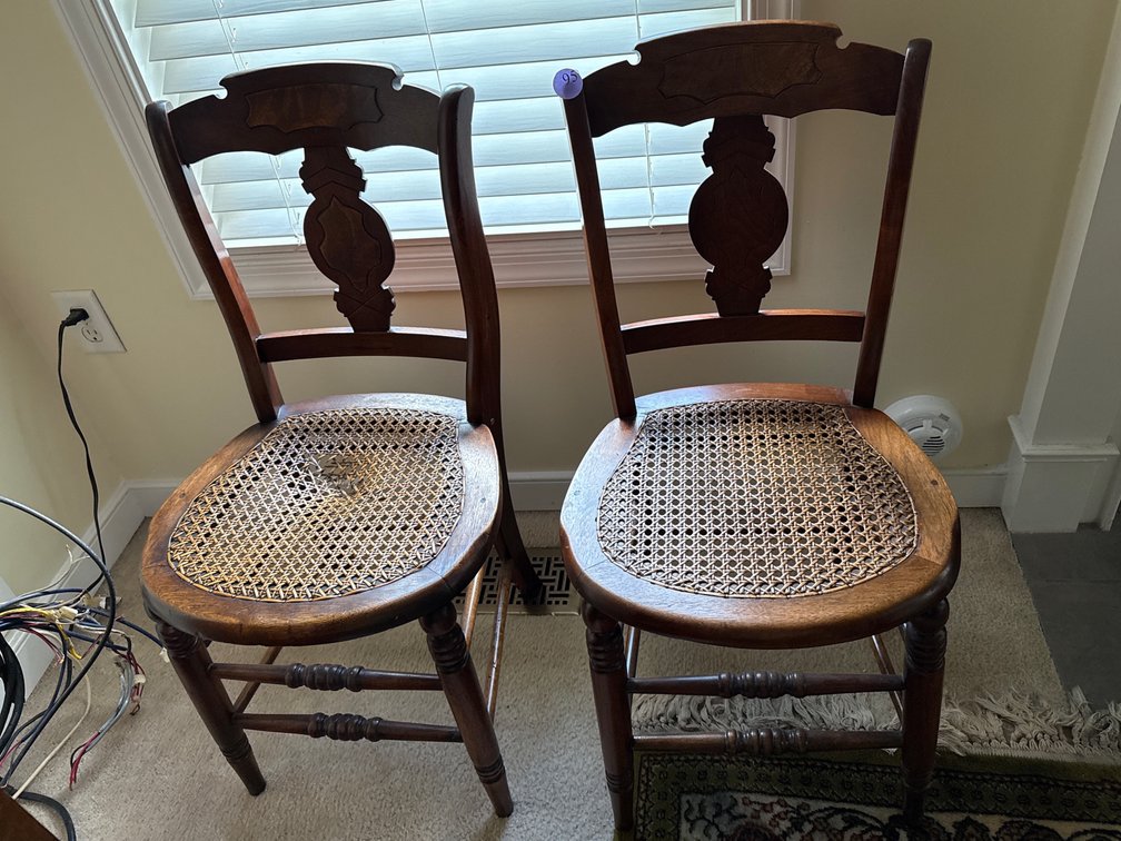 Carved Wood Chairs with Cane Seat, 2